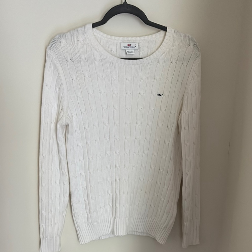 Vineyard Vines White Crew Neck Cable Knit Sweater